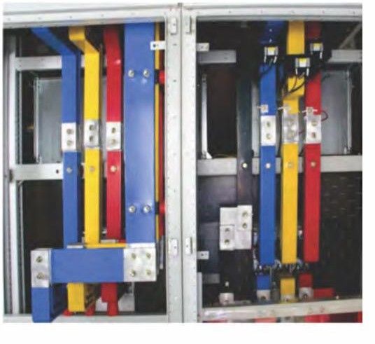 Insulated copper busbars installed in a switchgear panel